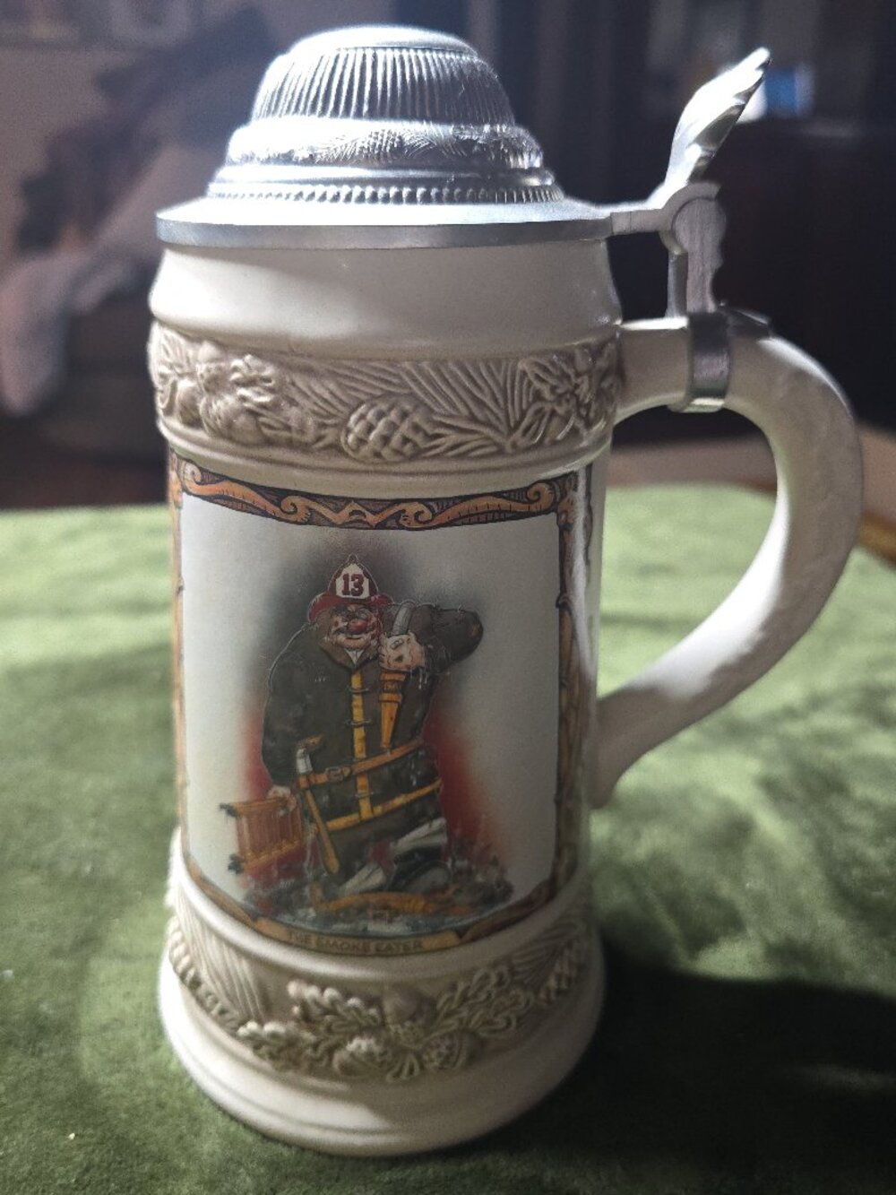 Gerz Firefighter Stein "The Smoke Eater" Bob Patterson German Lidded Beer Stein